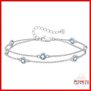 Sterling Silver Double Strand Link Charm Bracelet Birthstone Jewelry Gift